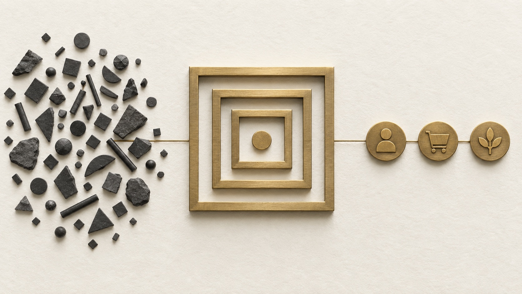 Unstructured charcoal signals passing through precise frames and resolving into a small sequence of meaningful gold evidence